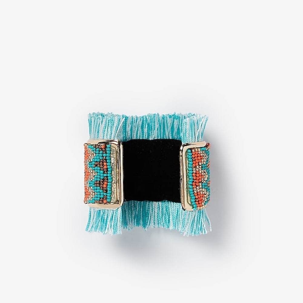 NWOT Unique & Stylish Turquoise Beaded Fringe Cuff - Picture 2 of 4